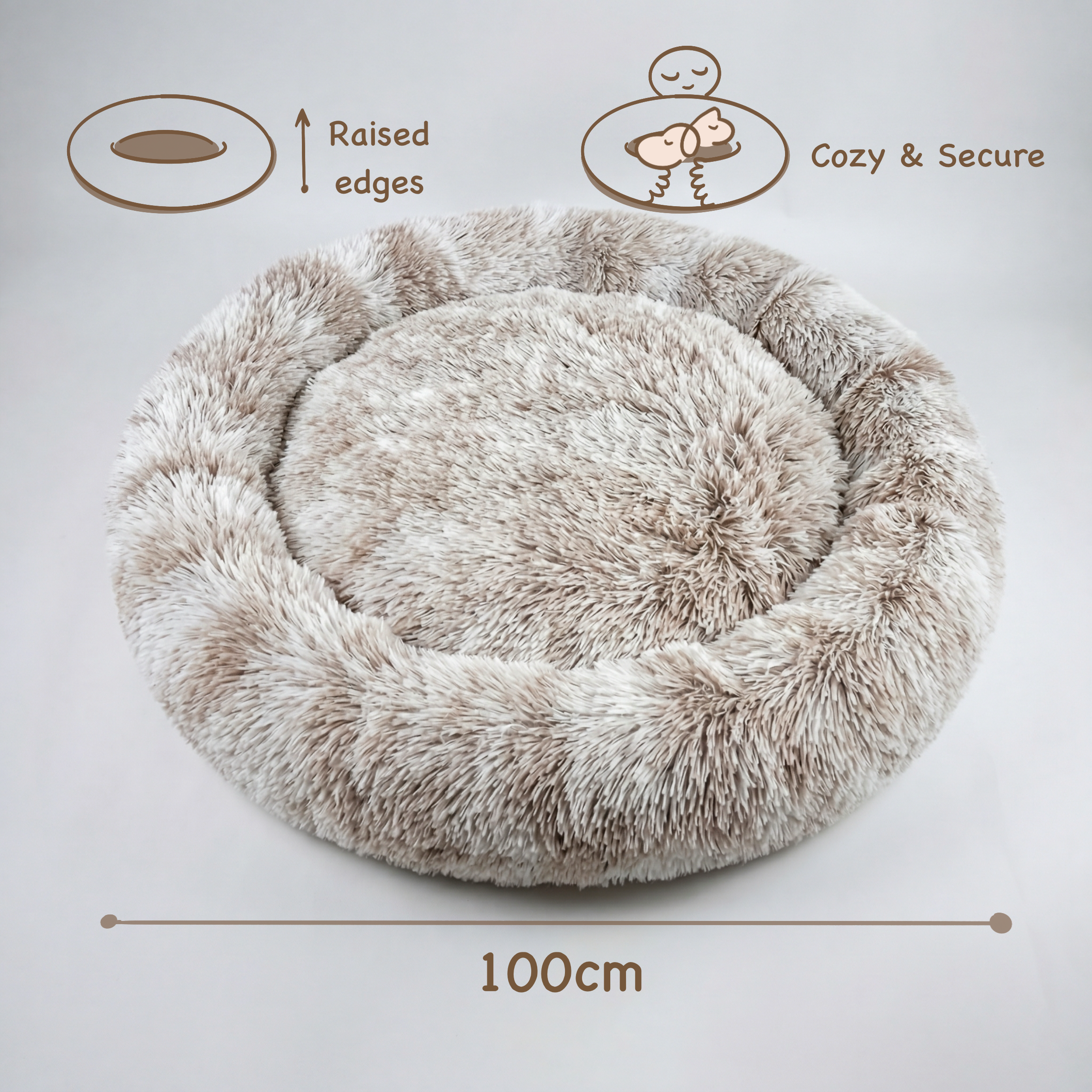 Large Dog Bed – Calming Donut Bed for Medium and Large breed, Extra Fluffy & Washable