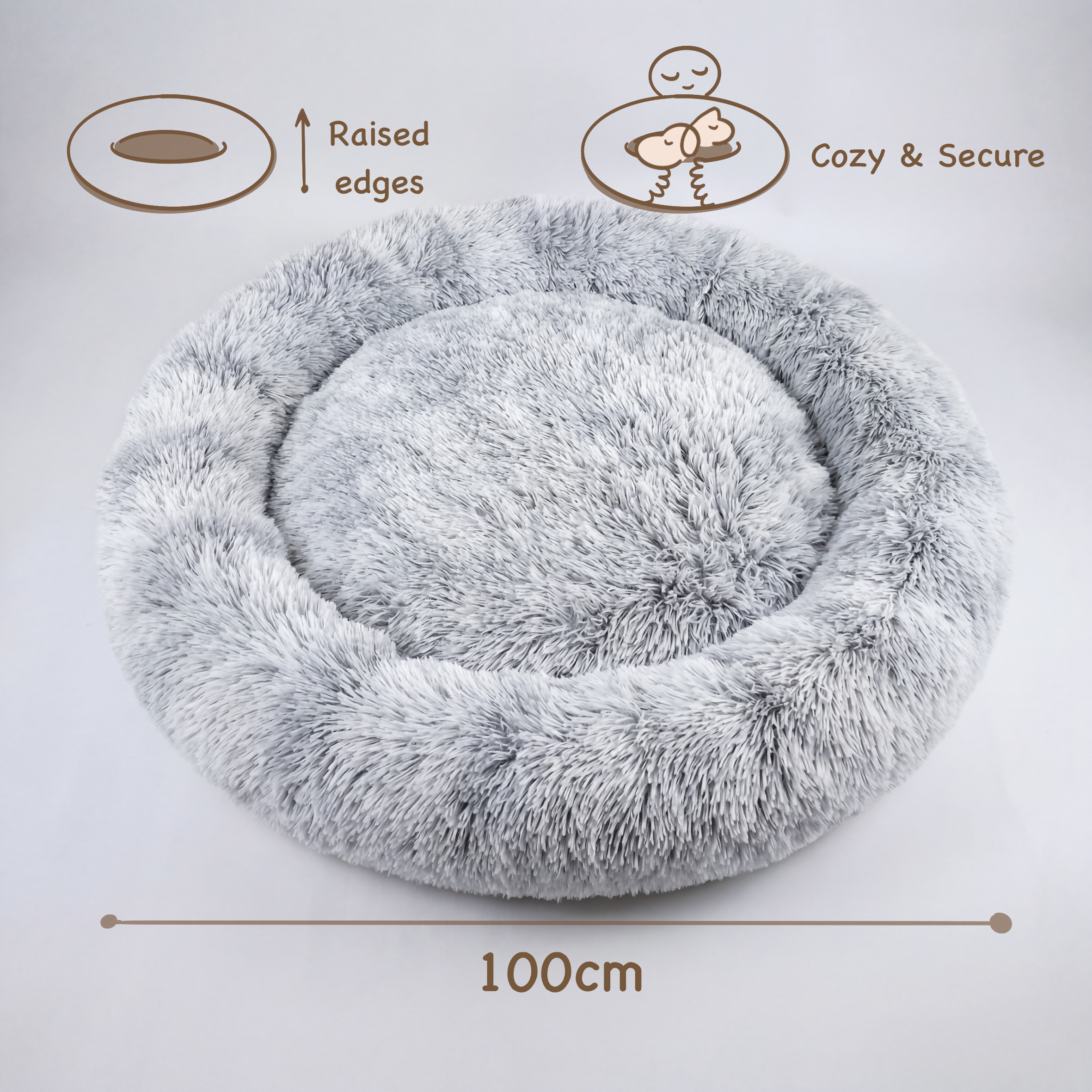 Large Dog Bed – Calming Donut Bed for Medium and Large breed, Extra Fluffy & Washable